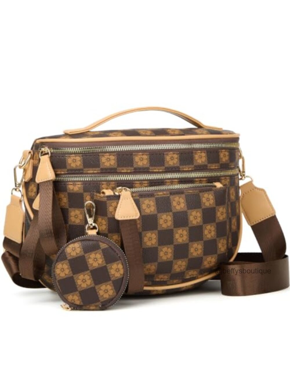 Checkered Crossbody Bum Bag Vegan Leather Adjustable Strap